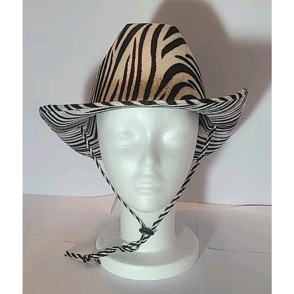 Men Women Cowboy Hats Zebra  Print Sunhat Adult Size Rave Cow Girl Hat Cap